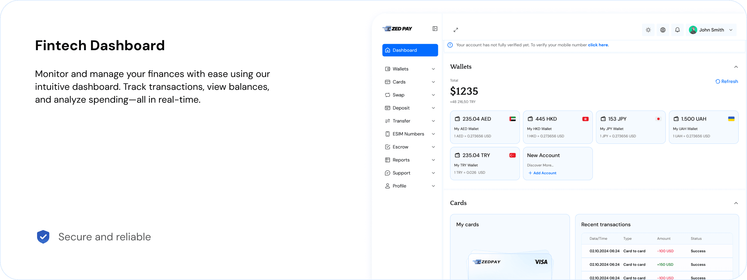 Desktop Dashboard UI demo: fintech
