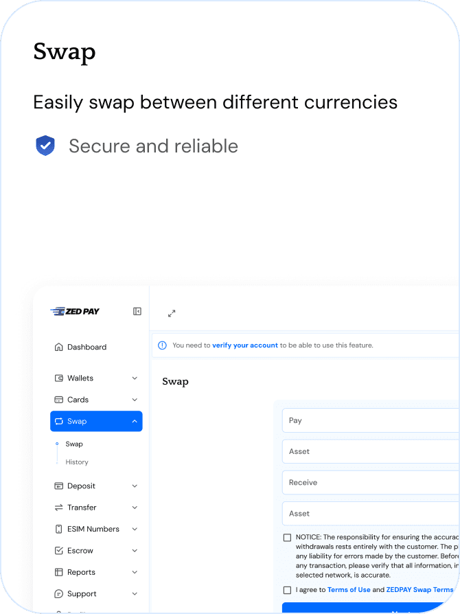 Desktop Dashboard UI demo: swap / convert money