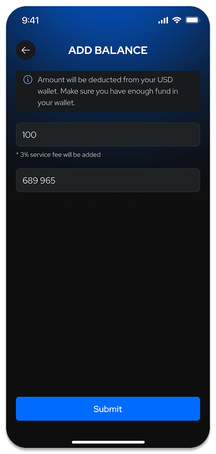Mobile UI demo: Add balance