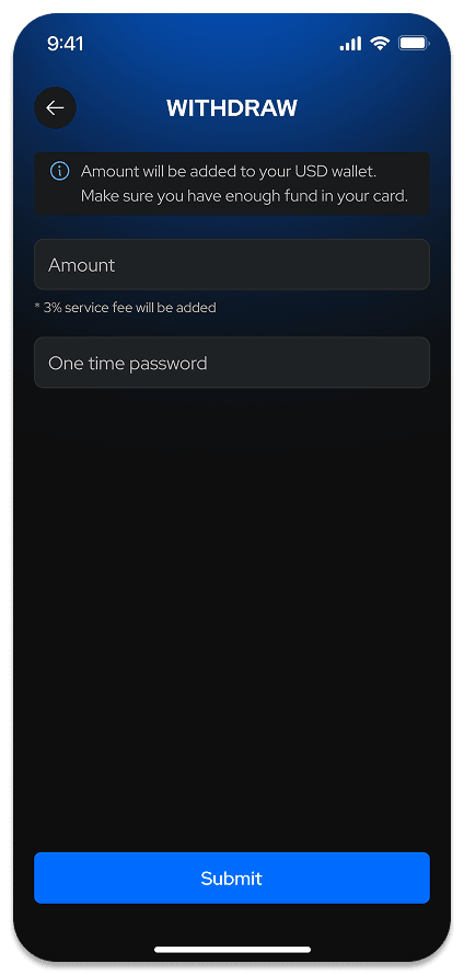 Mobile UI demo: Withdraw funds