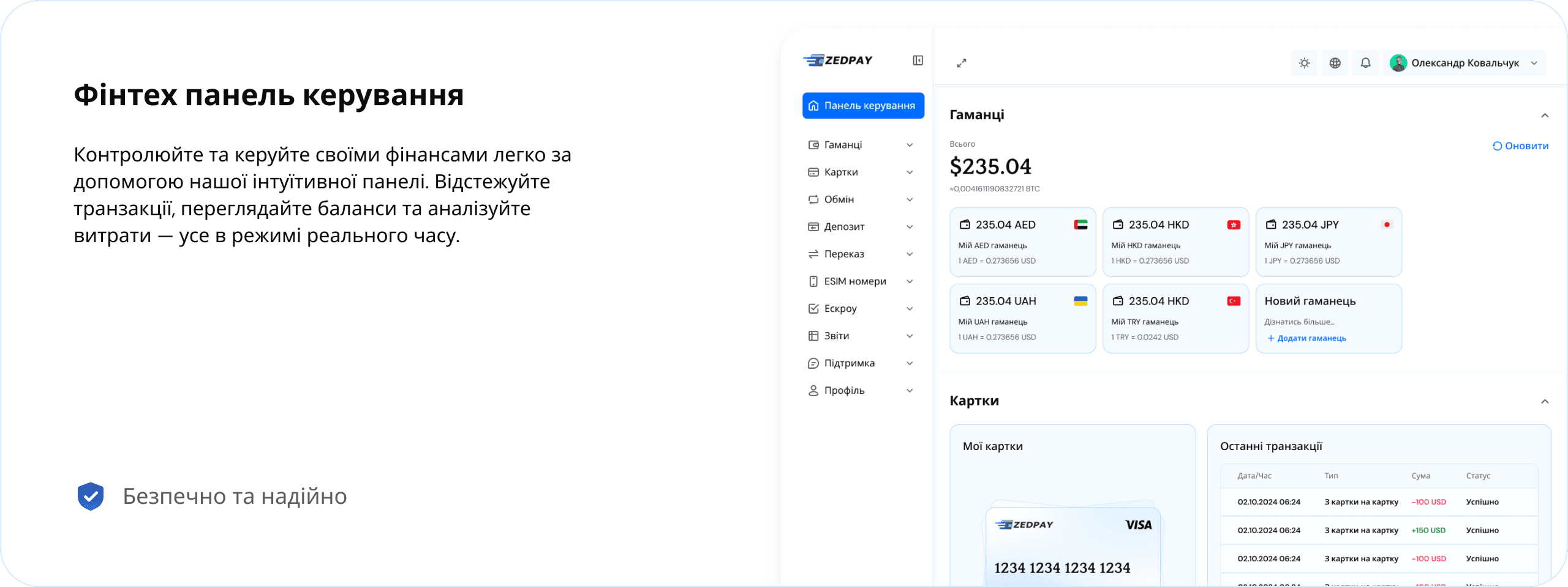 Desktop Dashboard UI demo: fintech