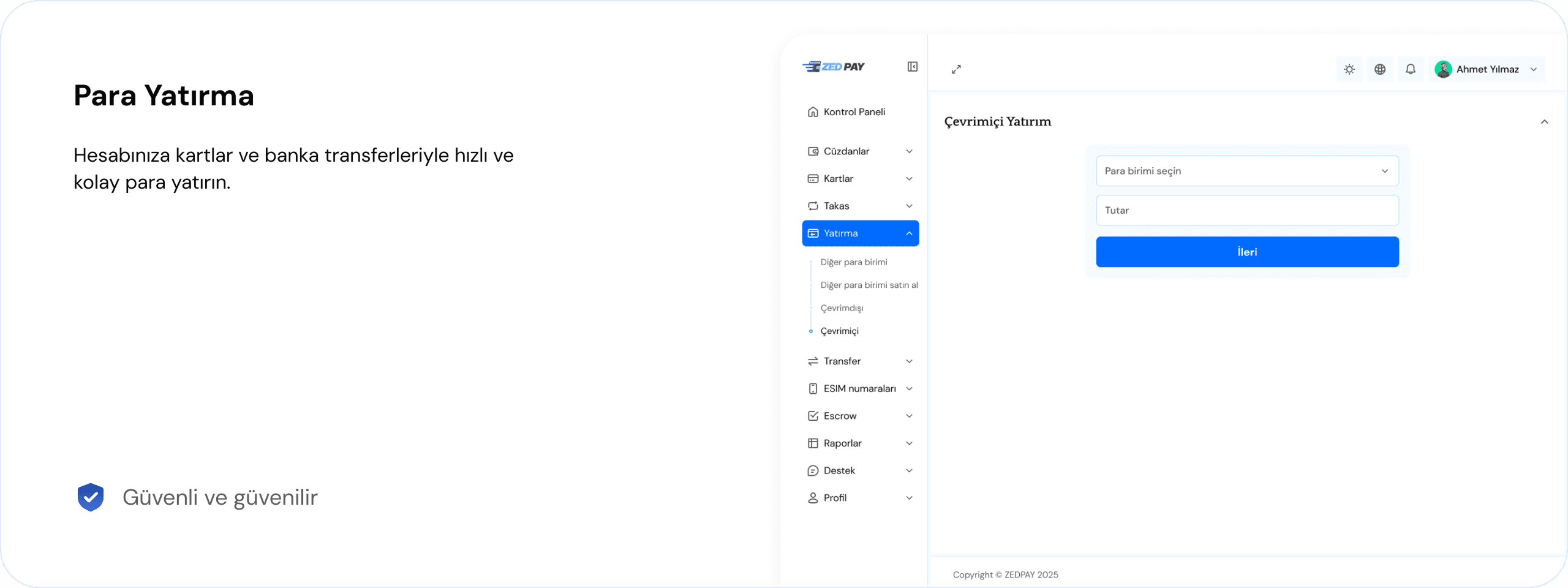 Desktop Dashboard UI demo: deposit