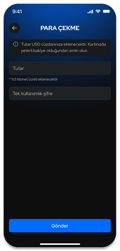 Mobile UI demo: Withdraw funds